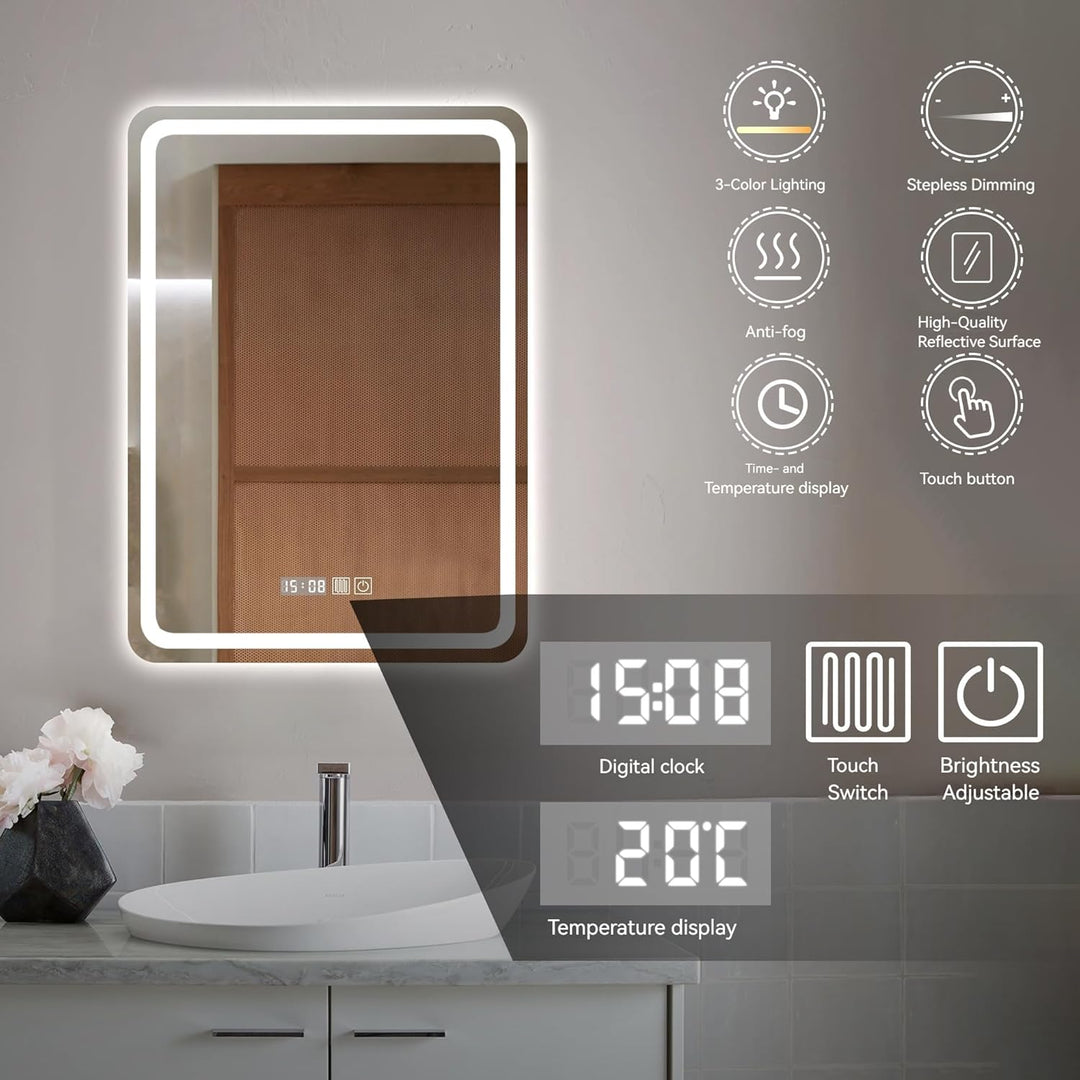 LED Badspiegel mit Beleuchtung, 60x80cm Spiegel mit Beleuchtung, Spiegel mit Licht für Bad, Badezimm