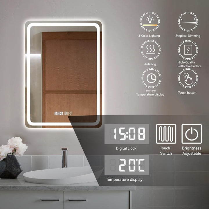LED Badspiegel mit Beleuchtung, 60x80cm Spiegel mit Beleuchtung, Spiegel mit Licht für Bad, Badezimm