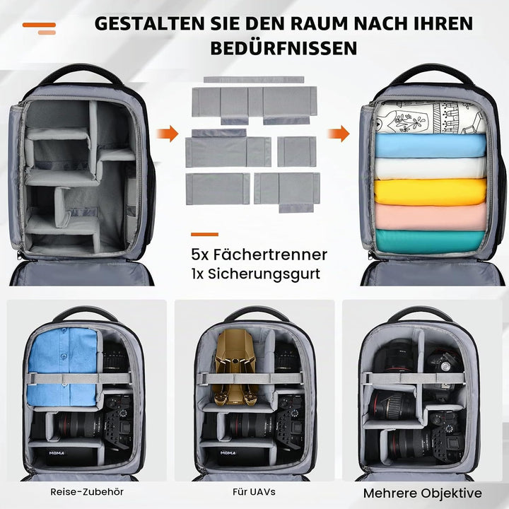 RAINSMORE Kamerarucksack Gross – Kameratasche Spiegelreflex für Fotografen, kamerarucksack mit 14 Zo