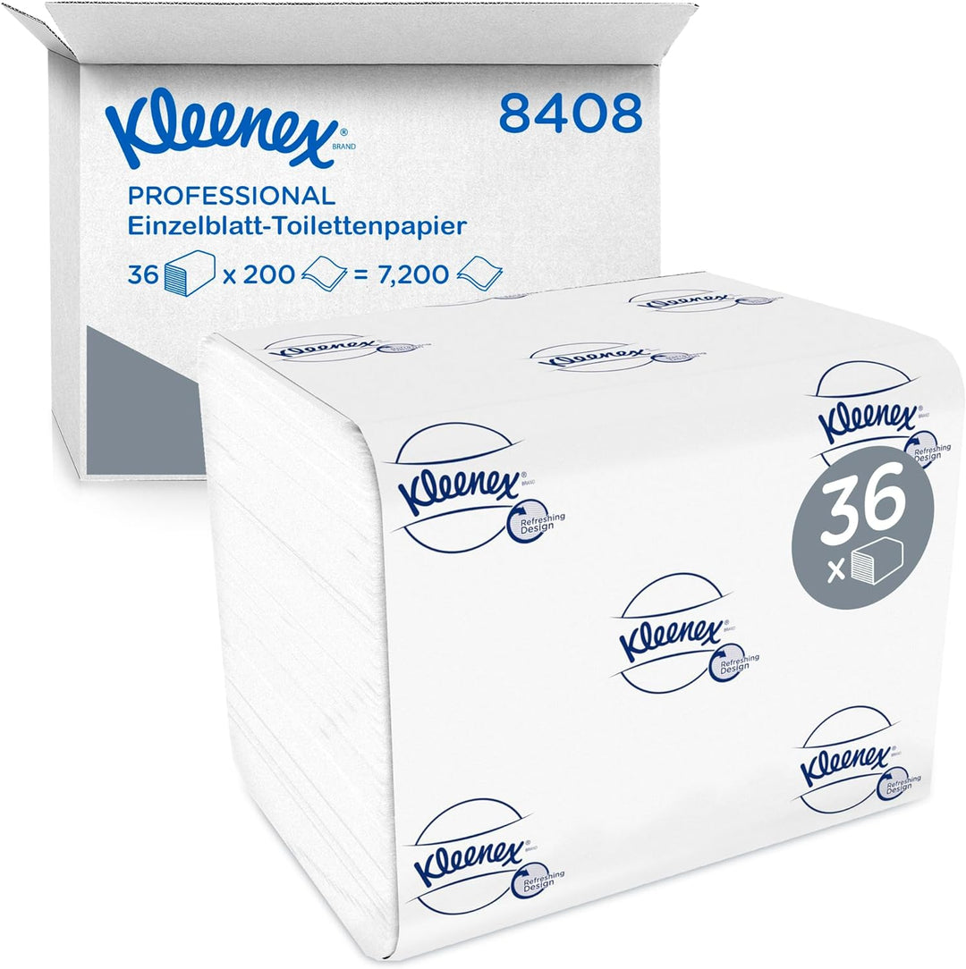 Kleenex Toilettenpapier 8408 – 2-lagiges Klopapier in Grosspackungen – 36 Packungen x 200 Blatt (7.2