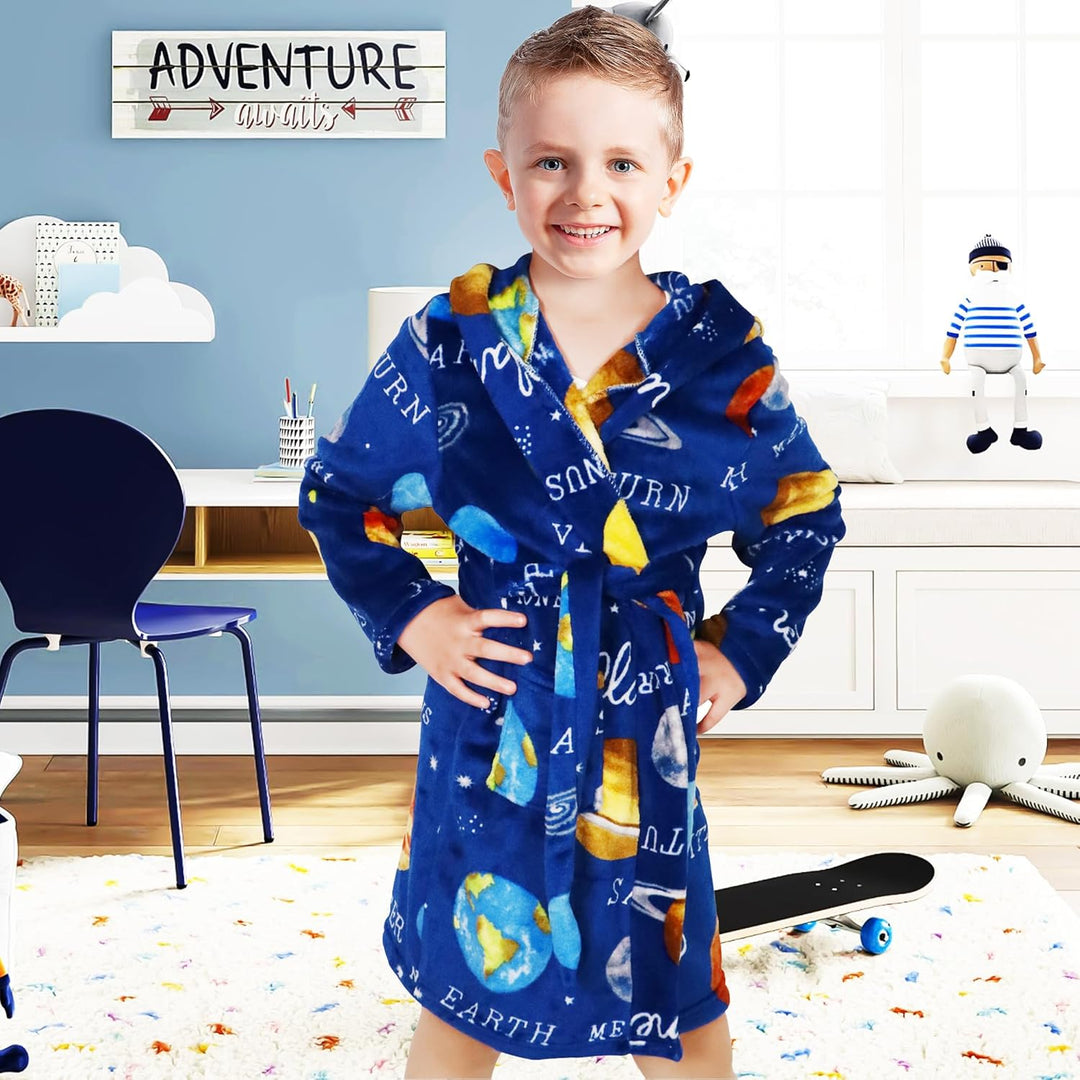 Bademantel für Kinder Mädchen Jungen Fleece Kinderbademantel mit Kapuze, Flanell Flauschig Morgenman