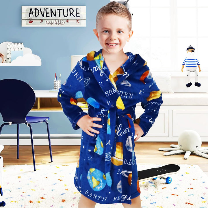 Bademantel für Kinder Mädchen Jungen Fleece Kinderbademantel mit Kapuze, Flanell Flauschig Morgenman