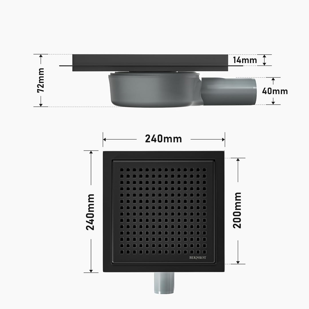 Duschrinne Quadrat 20 * 20cm, 360° Siphon mit Geruchsstop und Haarsieb Edelstahl Ablaufrinne Bodenab
