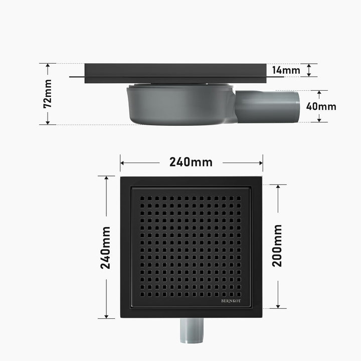 Duschrinne Quadrat 20 * 20cm, 360° Siphon mit Geruchsstop und Haarsieb Edelstahl Ablaufrinne Bodenab