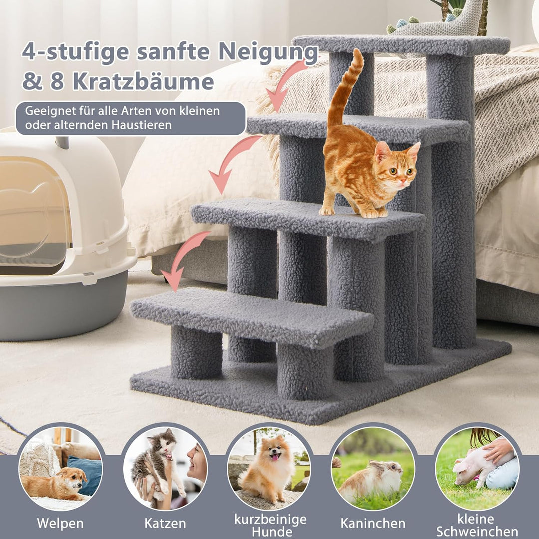 COSTWAY Tiertreppe Katzentreppe, Treppe für Katze bis 25 kg, Haustiertreppe Klein, Spielbaum 4 Aussi