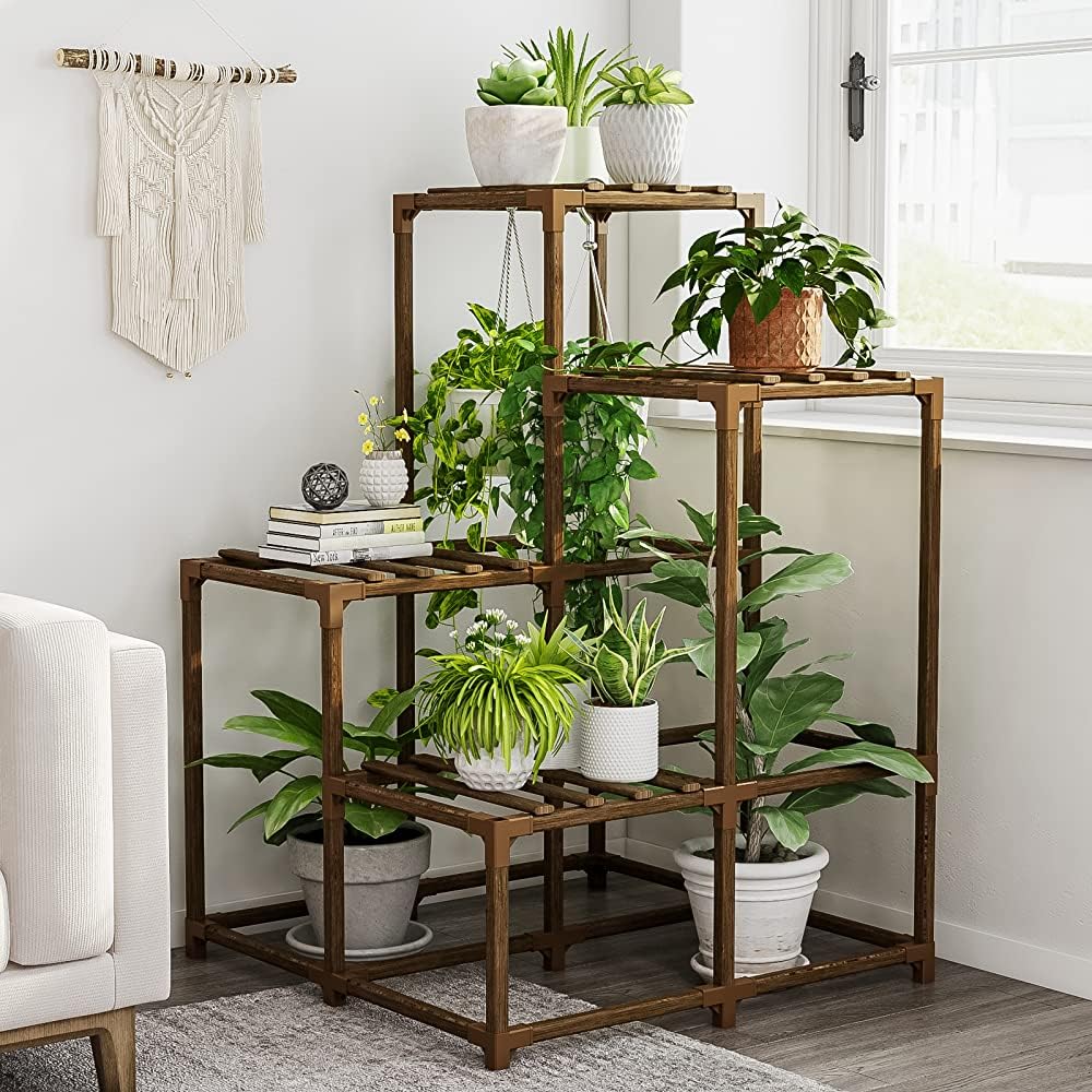Bamworld Pflanzenständer Indoor Outdoor Eck Regal Pflanzenhalter für Wohnen 4-stöckige Eckständer Pf