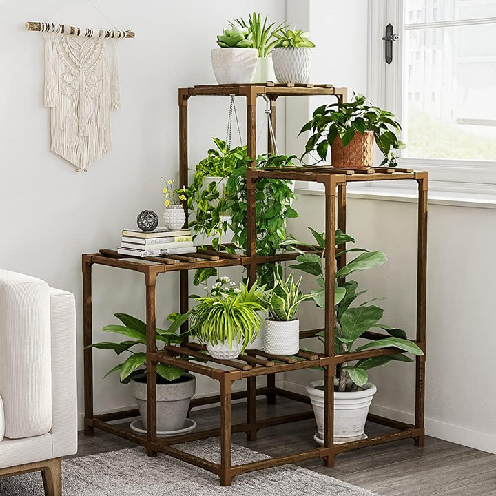 Bamworld Pflanzenständer Indoor Outdoor Eck Regal Pflanzenhalter für Wohnen 4-stöckige Eckständer Pf