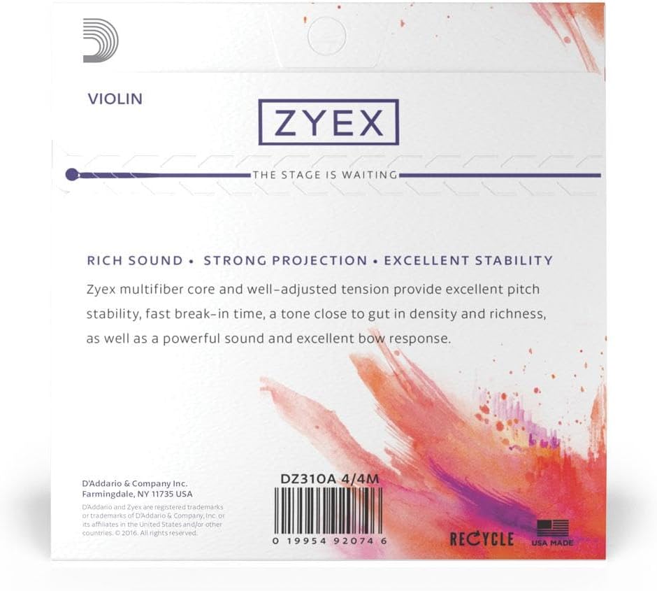 D'Addario DZ310A-4/4M Zyex Violinen Saitensatz synthetische Faser 4/4 Medium Medium Tension Aluminum