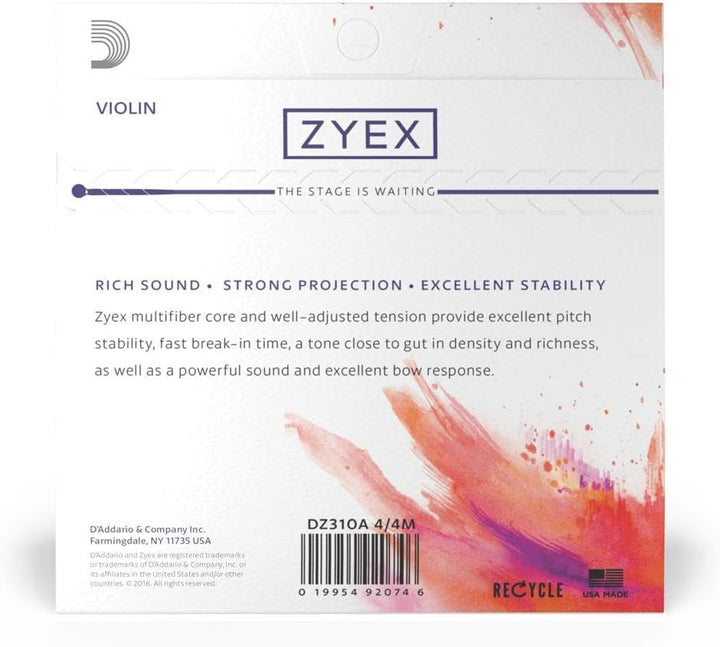 D'Addario DZ310A-4/4M Zyex Violinen Saitensatz synthetische Faser 4/4 Medium Medium Tension Aluminum