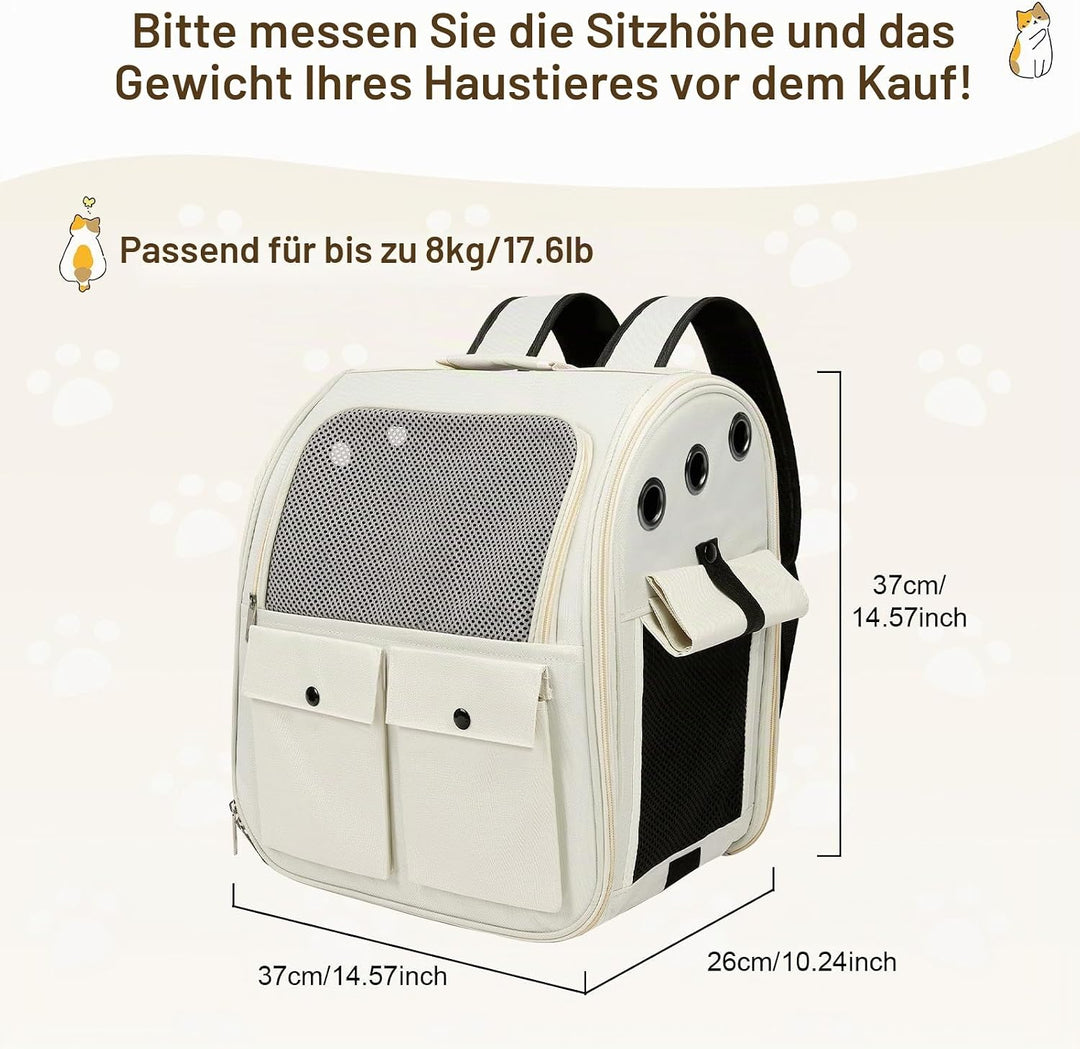 Haustier Rucksack für Katzen &amp; Kleine Hunde,Atmungsaktiver Tragbare Katzenrucksack mit Sichtfenster,
