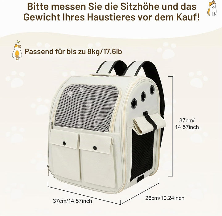 Haustier Rucksack für Katzen &amp; Kleine Hunde,Atmungsaktiver Tragbare Katzenrucksack mit Sichtfenster,