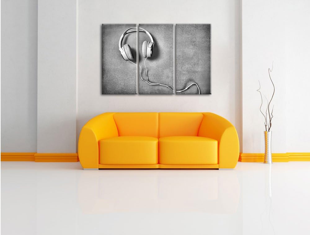 Pixxprint Monocrome, Weisse Kopfhörer 3-Teiler Leinwandbild 120x80 Bild auf Leinwand