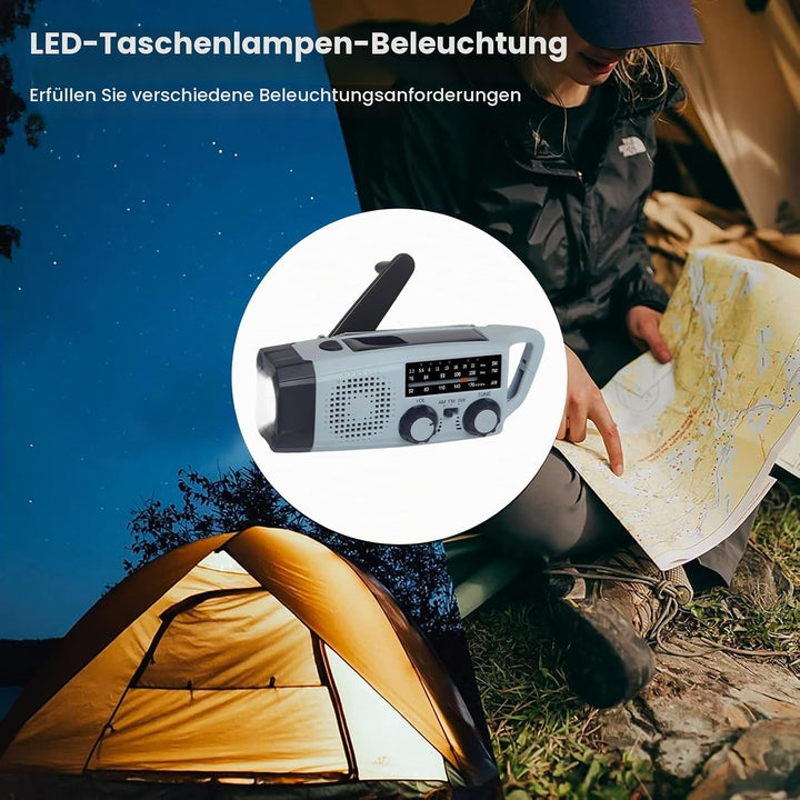 Kurbel Radio, 2000mAh notfallradio mit kurbel und solar AM/FM/SW Radio mit SOS Alarm Taschenlampe, 3