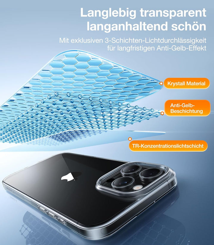 TORRAS Crystal Clear für iPhone 16 Pro Max Hülle 2026 Upgrade [Ultra Dünn & 100% Anti-Vergilbung] Kl