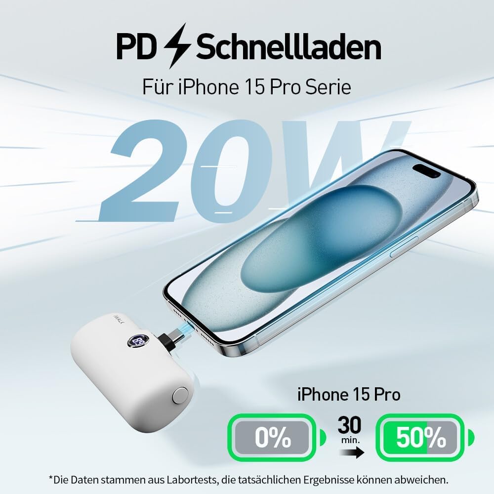 iWALK Powerbank 4800mAh[USB-C Version]， 20W Schnellladung Tragbares Ladegerät, Petit Externer Akku K