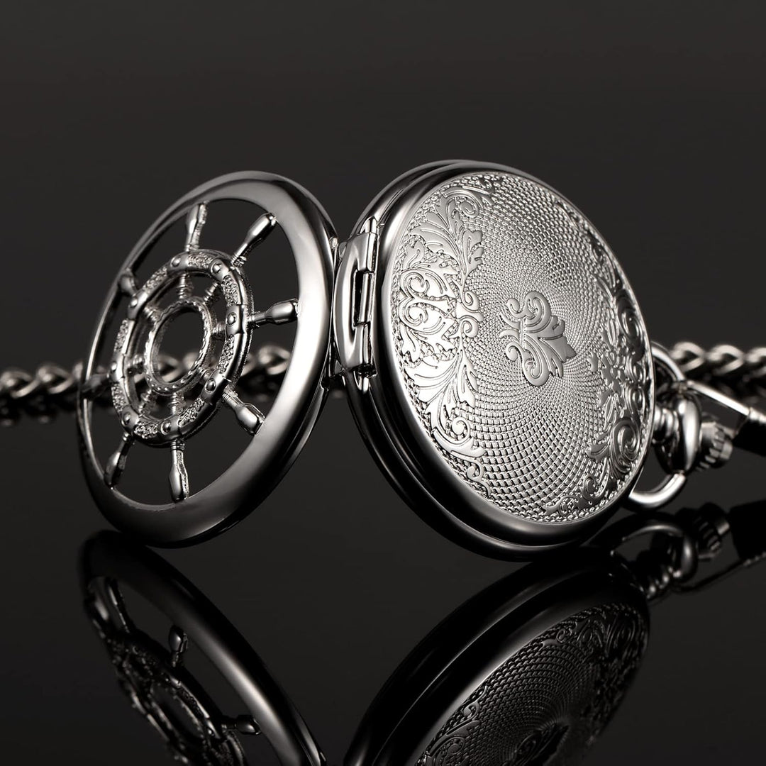 TREEWETO Taschenuhr Vintage Ruder Hohl Mechanisch Steampunk Skelett Römische Ziffern Taschenuhr mit