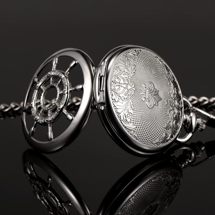 TREEWETO Taschenuhr Vintage Ruder Hohl Mechanisch Steampunk Skelett Römische Ziffern Taschenuhr mit