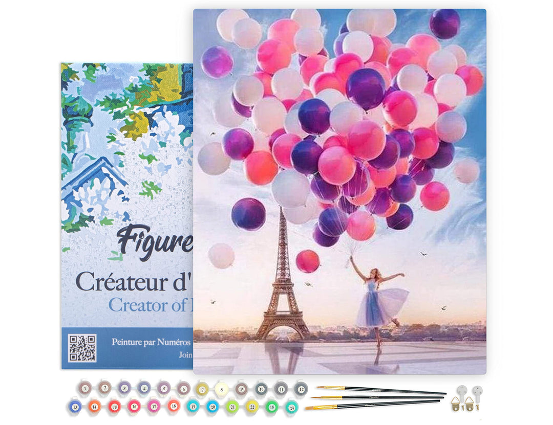 Figured'Art Malen Nach Zahlen Erwachsene Mit Rahmen Luftballons in Paris - Paint by Numbers Basteln