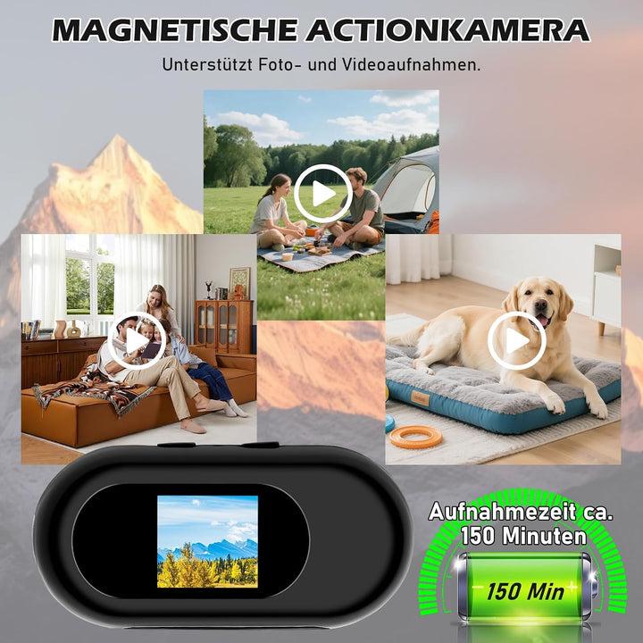 Mini-Actionkamera, HD-1080p-Sport-Actionkamera, 120° Helm-Actionkamera | Action Cam mit Magnetbefest
