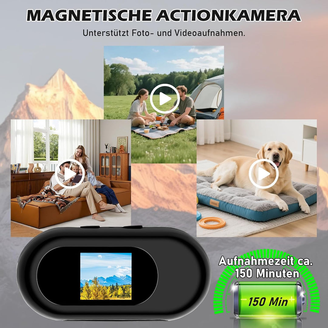 Mini-Actionkamera, HD-1080p-Sport-Actionkamera, 120° Helm-Actionkamera | Action Cam mit Magnetbefest