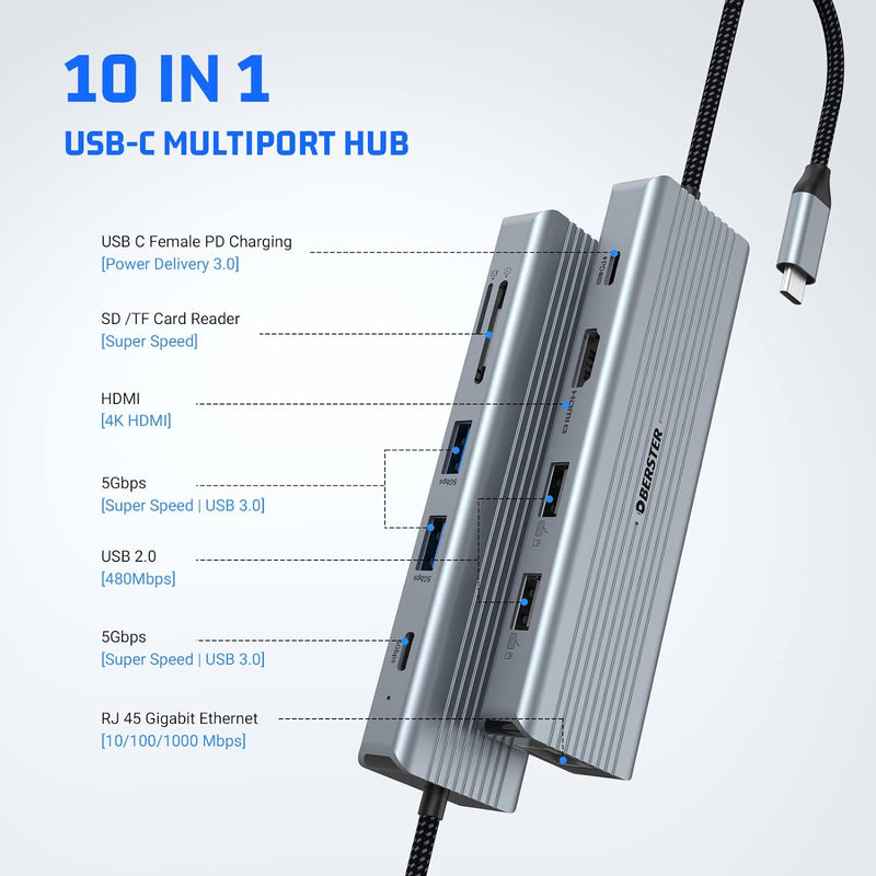 HOPDAY USB C Hub, 6 in 1 USB C Adapter für MacBook Air/Pro, Dual Display 4K HDMI Docking Station