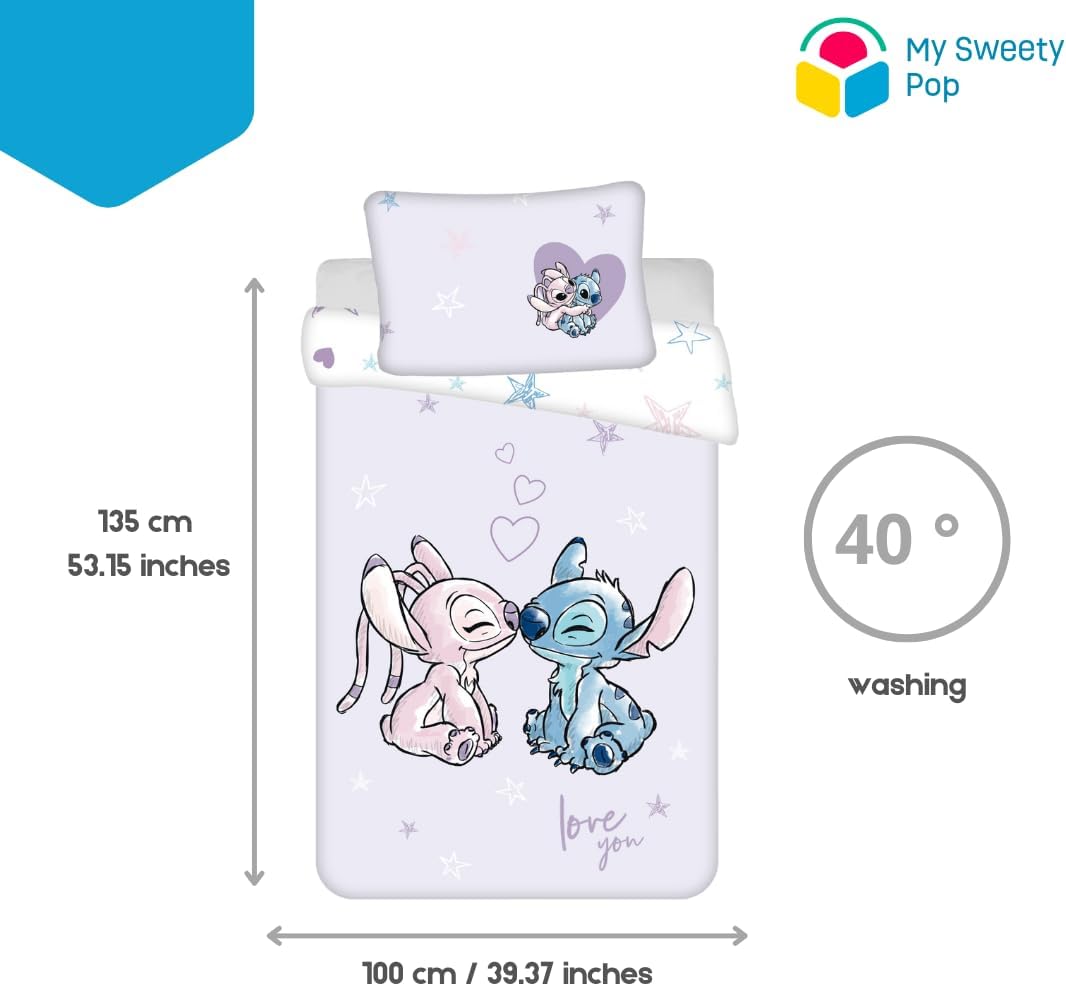 My sweety pop Baby-Bettwäsche – Stitch und Angel – 2-teilig – Kinder – Bettbezug – wendbar – 100 x 1