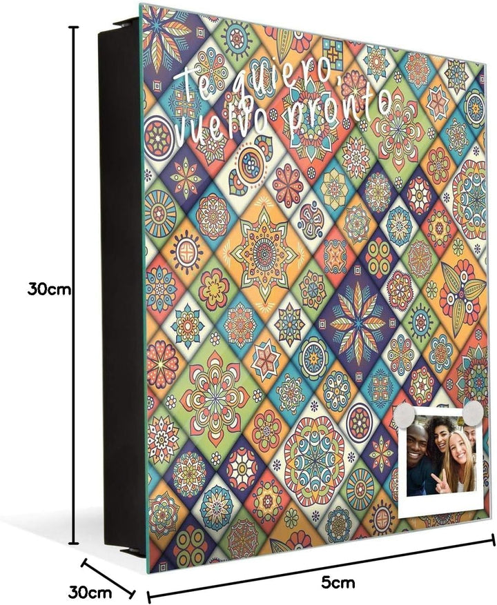 Dekorative Key Box mit magnetischer, trocken abwischbarer Glastafel K01 Luxuriöses orientalisches Pa