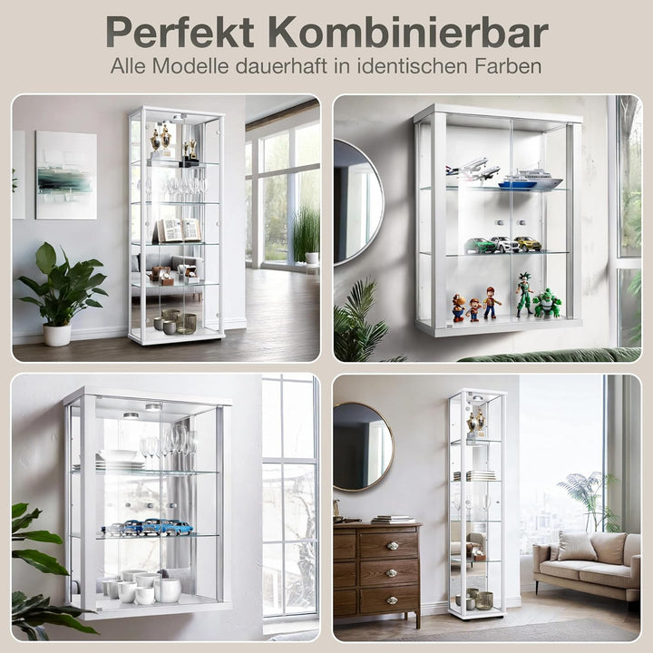 K-Möbel Hängevitrine Glas in Weiss (80x60x25 cm) mit 2 höhenverstellbaren Glasböden - Modellauto - V