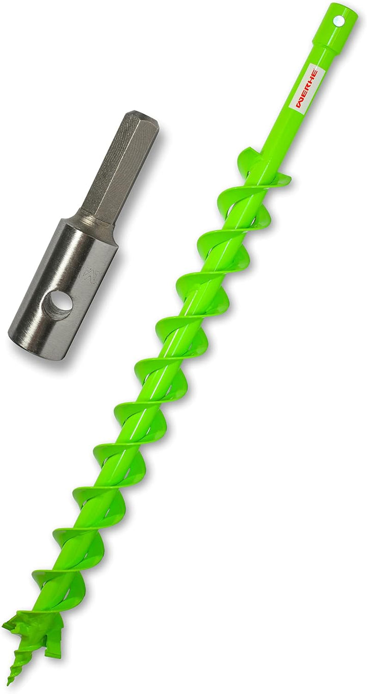 WERHE® Profi Bohrer VollStahl, Erdbohrer für bohrmaschine 60 mm Doppel-Welle extrem robust mit Hex A