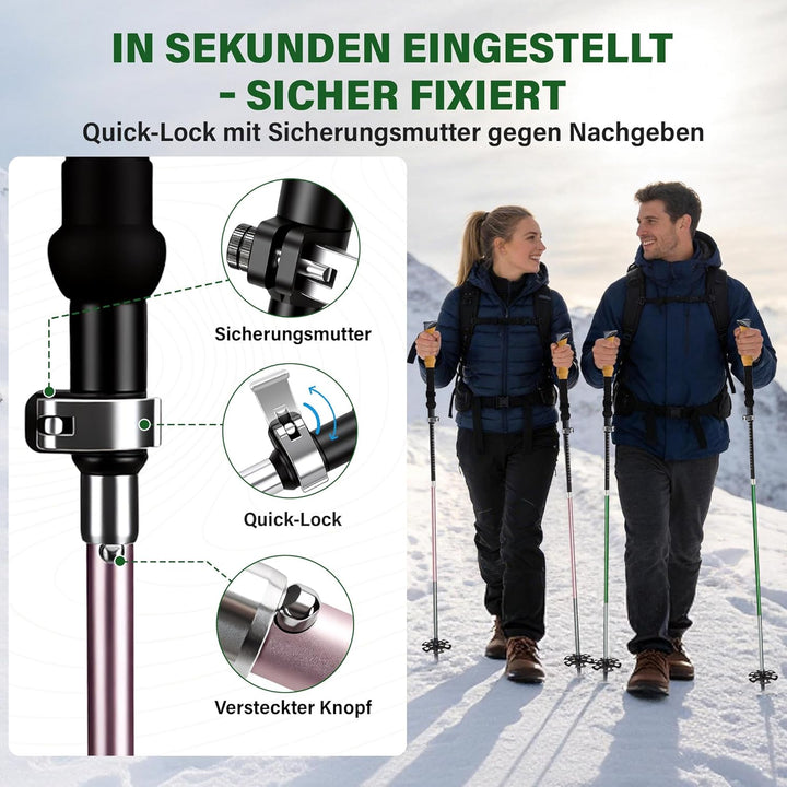Faltbare Wanderstöcke 2er Set, Carbon 3K & Aluminium 7050, Verstellbar 110-135 cm, Korkgriff mit Eva