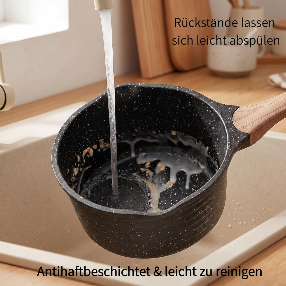 JEETEE Kasserolle 20 cm, 2.4L Stielkasserolle mit Deckel, klein Kasserolle Stieltopf, Milchpfanne Mi