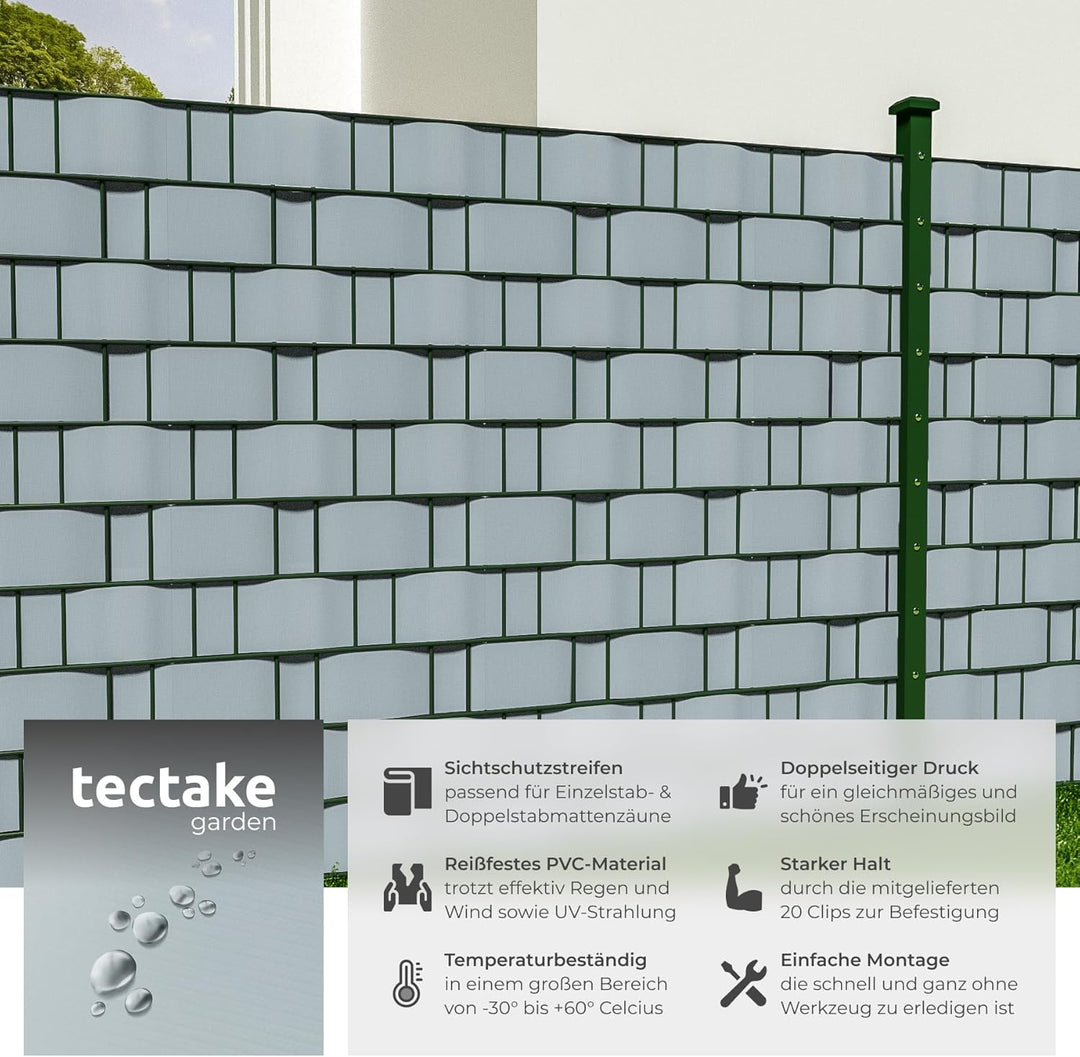 TecTake PVC Sichtschutzfolie Sichtschutzstreifen inkl. Befestigungsclips 450g/m² - Diverse Modelle -