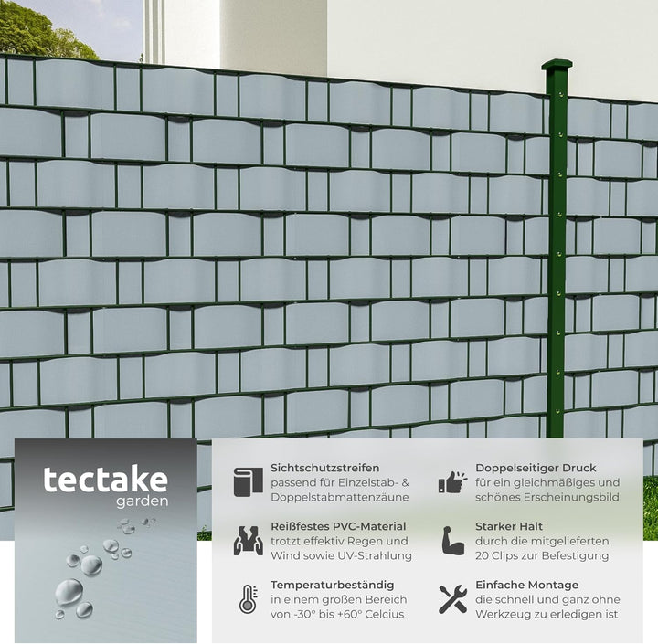 TecTake PVC Sichtschutzfolie Sichtschutzstreifen inkl. Befestigungsclips 450g/m² - Diverse Modelle -