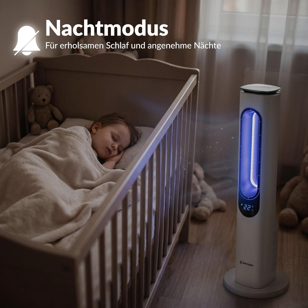 LEHMANN Turmventilator mit Fernbedienung & LED-Display, leiser Ventilator mit Schlafmodus, 15 h Time
