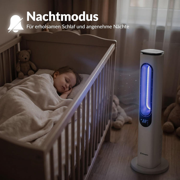 LEHMANN Turmventilator mit Fernbedienung & LED-Display, leiser Ventilator mit Schlafmodus, 15 h Time