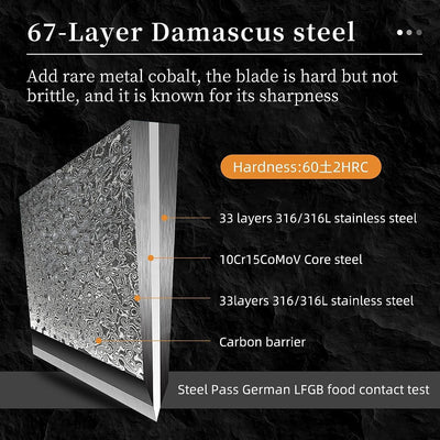 Professionelles Japanisches Damaszener Stahl Küchenmesser Set 9 Teile mit Holzblock, beinhaltet Koch