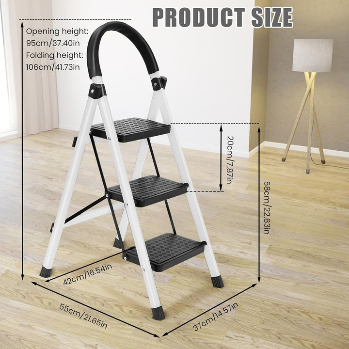 yoakaiax Klappbarer Tritthocker mit 3 Stufen, mit breitem Anti-Rutsch-Pedal, stabile Stahlleiter, 3-