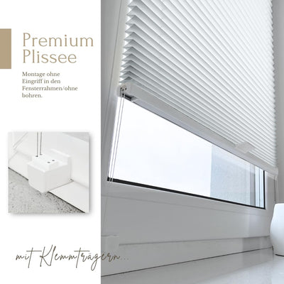 Home-Vision® Premium Plissee Faltrollo ohne Bohren mit Klemmträger / -fix (Weiss, B65cm x H120cm) Bl