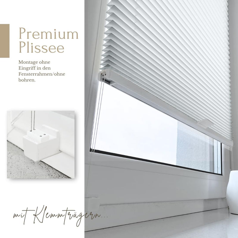 Home-Vision® Premium Plissee Faltrollo ohne Bohren mit Klemmträger / -fix (Weiss, B65cm x H120cm) Bl