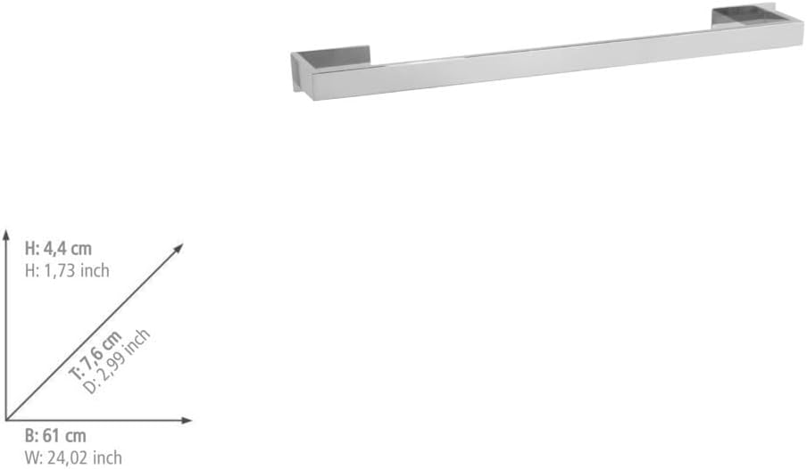 WENKO Turbo-Loc® Badetuchstange UNO Genova Shine 60 cm, Handtuchstange aus Edelstahl für Badetücher