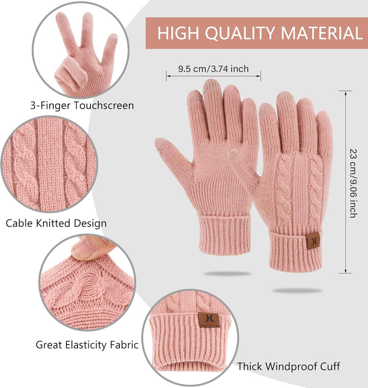 Bequemer Laden Thermo Touchscreen Handschuhe Damen Winter Warm Zopfmuster Winterhandschuhe Strickhan