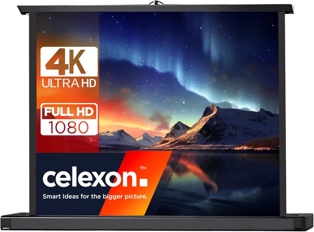 celexon tragbare Präsentations- und Heimkino-Beamer-Leinwand Mobil Tisch-Leinwand inkl. automatische