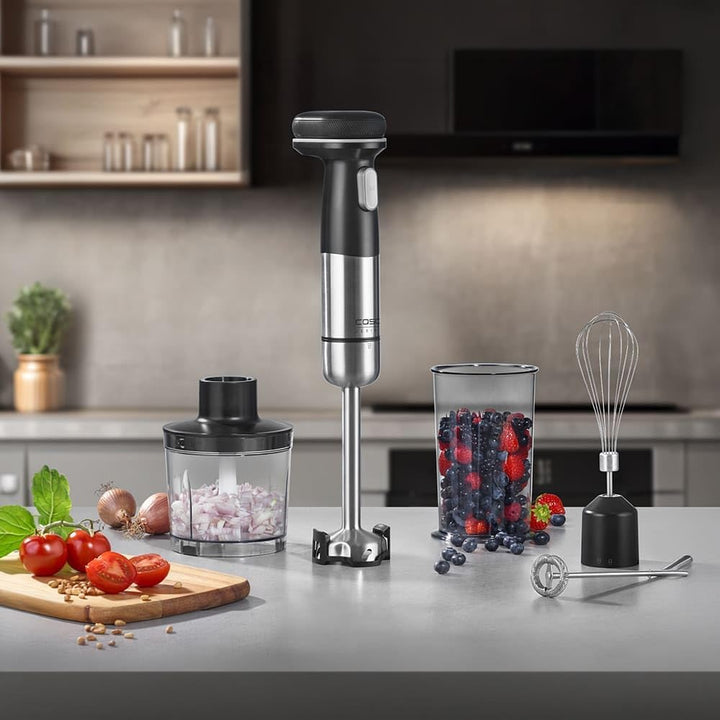 CASO Click & Mash - kabelloses 4 in 1 Stabmixer Set, akkubetrieben, verwendbar als Pürierer, Zerklei