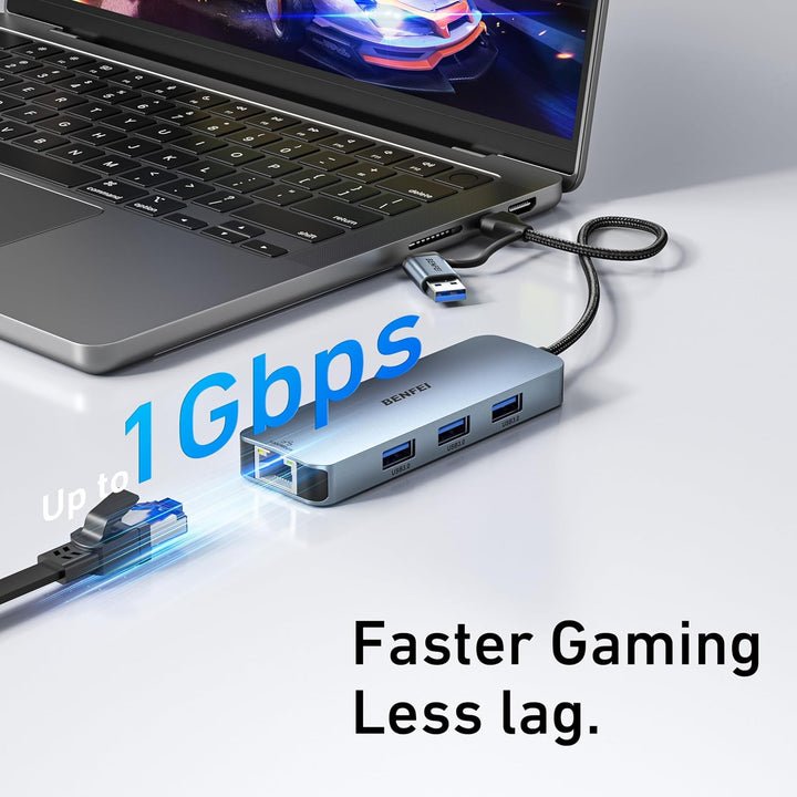 BENFEI USB C Gigabit Ethernet Adapter, 3 Ports Hub 3.0 Mit RJ45 LAN Netzwerkadapter für MacBook Pro/