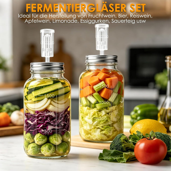 2L Fermentierglas mit Gewicht & Gärventil, 2er Fermentationsglas mit Fermentiergewichte, Fermentiere