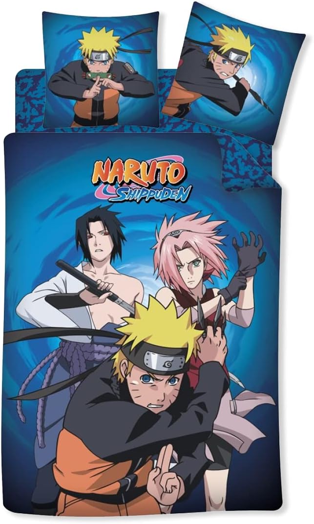AYMAX S.P.R.L Bettwäsche Naruto, 3-teilig, Bettbezug 140 x 200 cm, Kissenbezug 63 x 63 cm + Spannbet