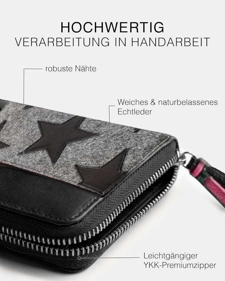 FEYNSINN Berlin Geldbörse Damen Stars aus Nappa-Leder I Portemonnaie gross für Damen I Geldbeutel ha