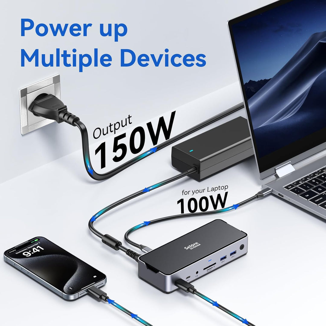 USB C DockingStation 3 Monitors, Laptop Docking Station Dual Monitor with 2 HDMI DisplayPort 4K144Hz