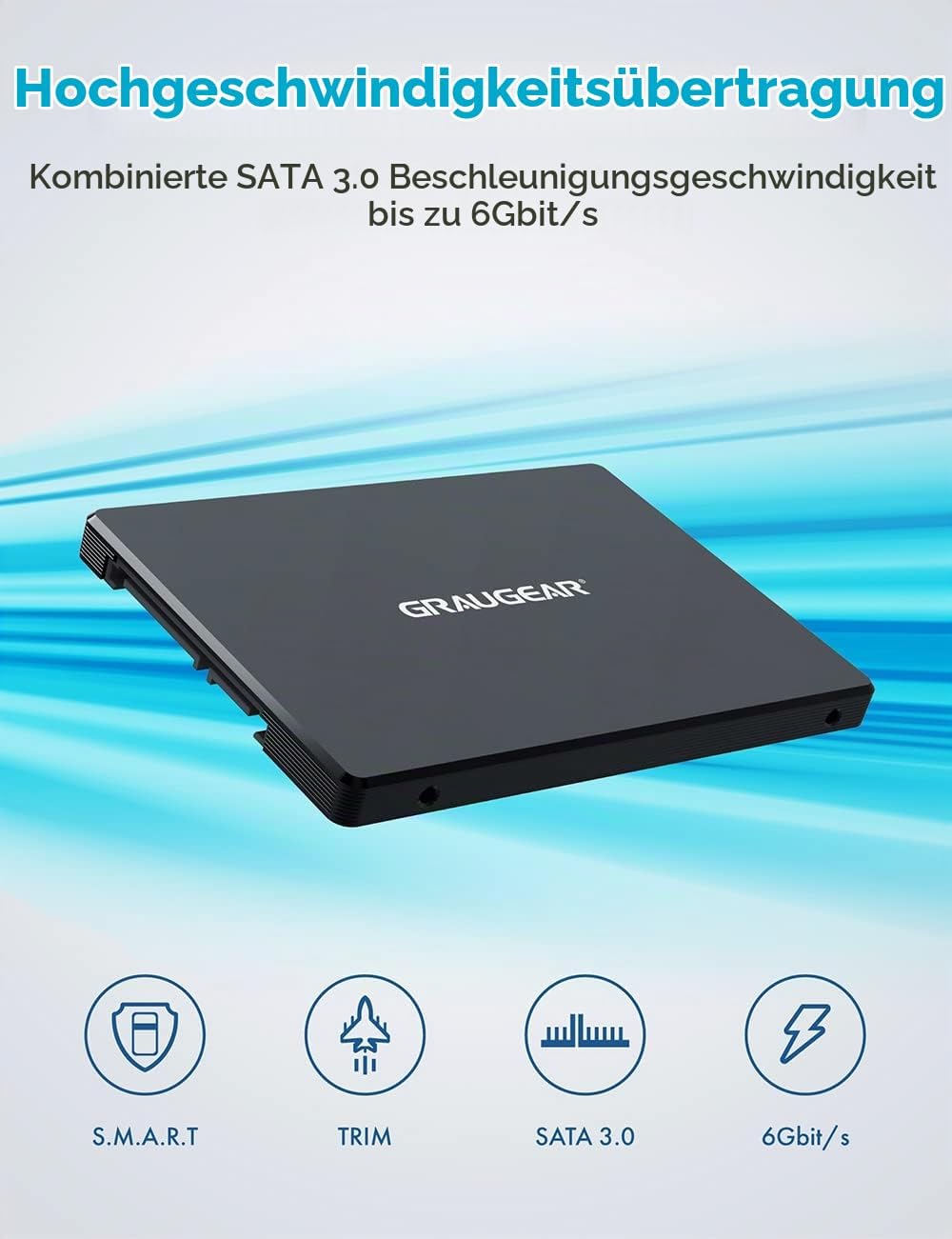 GRAUGEAR Aluminium M.2-SATA SSD Konverter, für B-Key M.2 NGFF zu 2,5” SATA, 2,5“ Bauform, 7 mm Einba