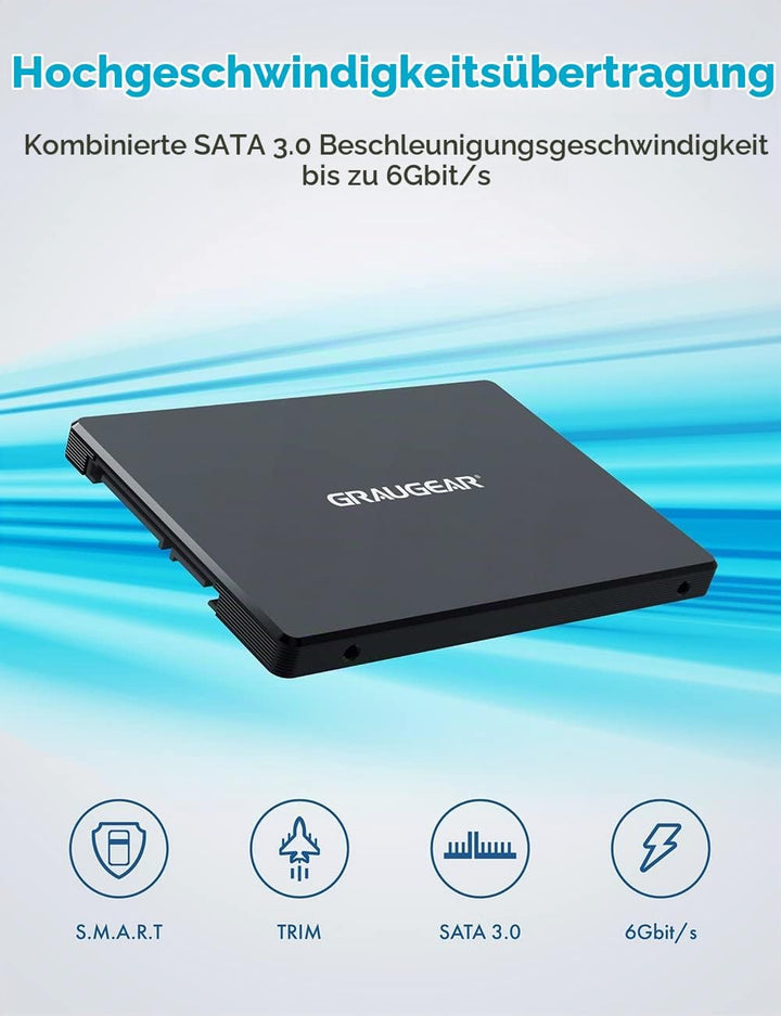 GRAUGEAR Aluminium M.2-SATA SSD Konverter, für B-Key M.2 NGFF zu 2,5” SATA, 2,5“ Bauform, 7 mm Einba